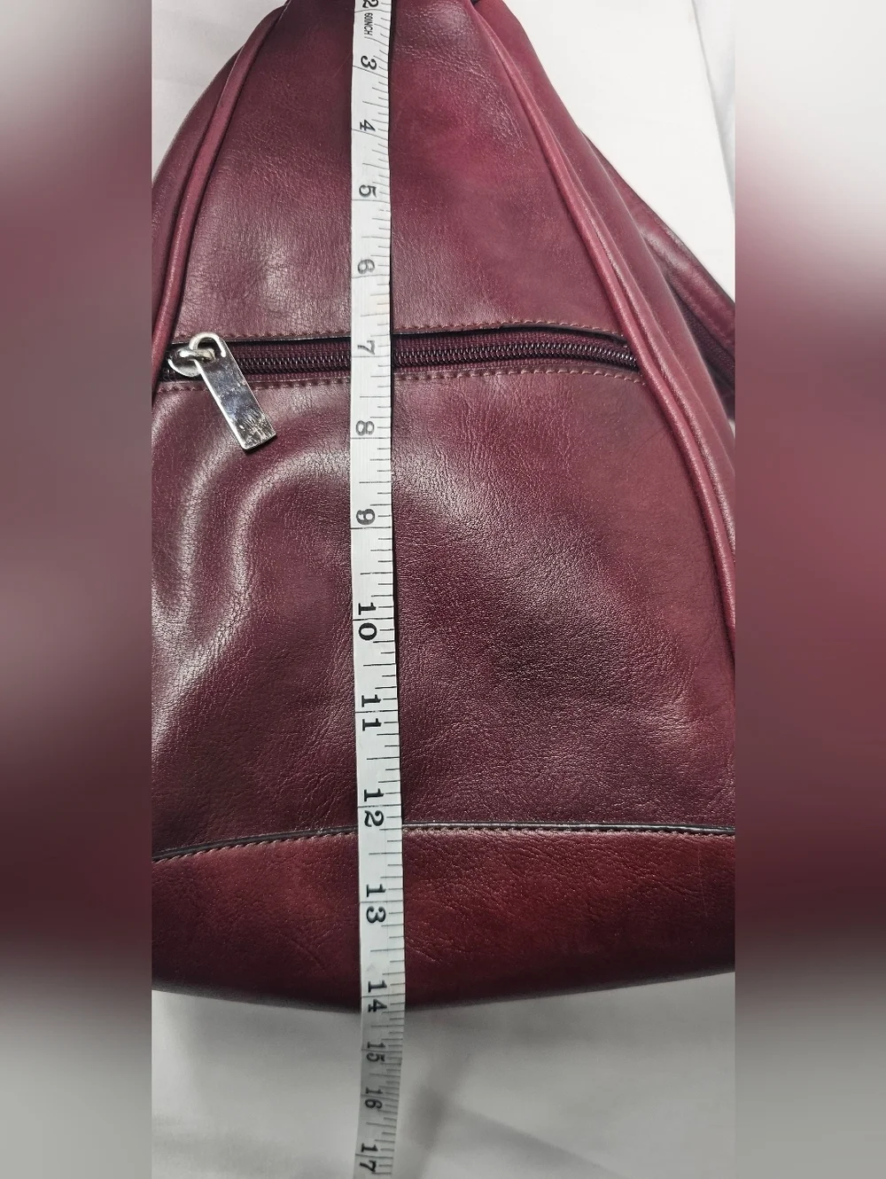 Rina Rich Burgundy Leather Teardrop Sling Backpack Convertible Zipper Strap Bag